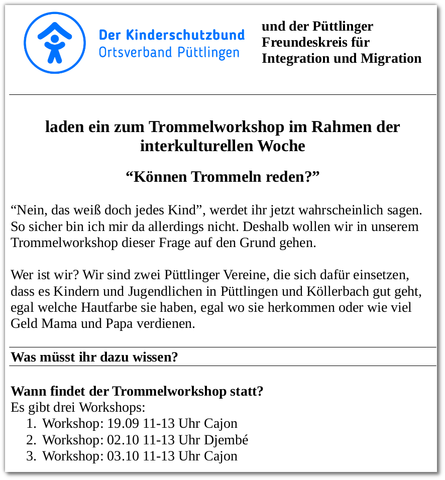 die Einladung zum Trommelworkshop lesen (PDF)